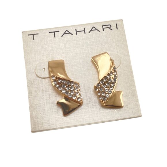 T Tahari Gold-Tone Crystal-Accented Swirl Stud Earrings - Picture 2 of 7